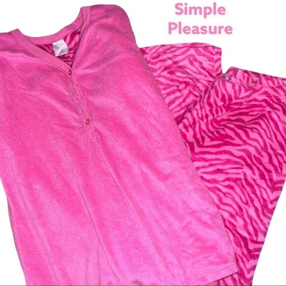Simple pleasure hot pink warm & cozy pj set - Picture 2 of 6